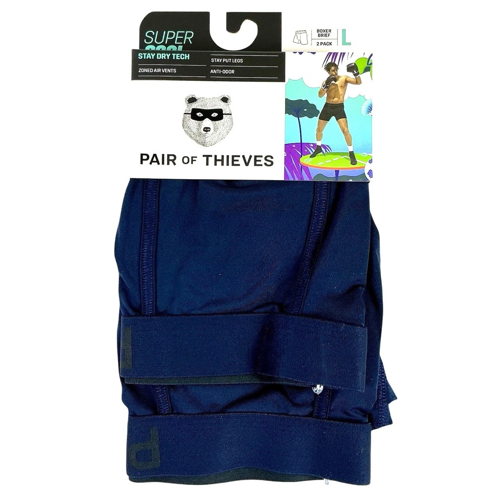 Pair of Thieves Super Cool Boxer Briefs Navy Blue Stay Dry Tech‎ Size L